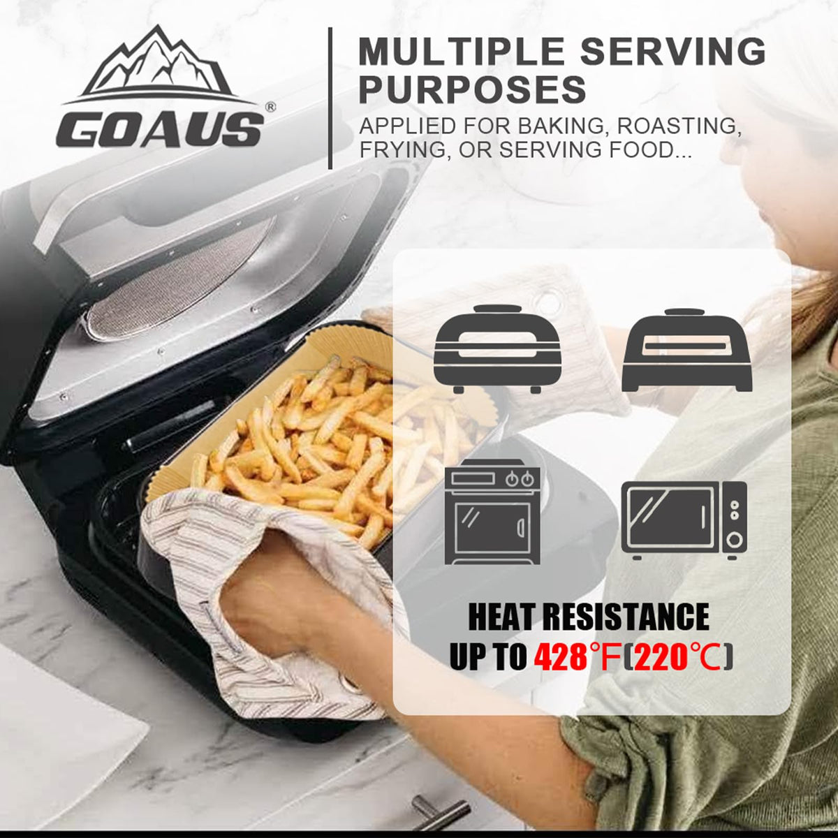 GOAUS oven-safe greaseproof liner resists grease while preserving crisp texture