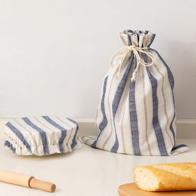 GobiSea linen bread bag with striped design for stylish, fresh bread storage