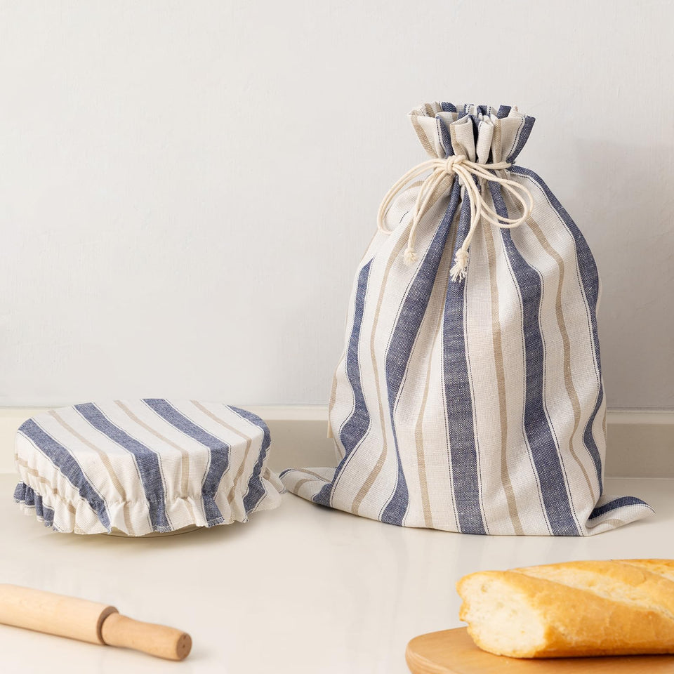 GobiSea linen bread bag with striped design for stylish, fresh bread storage