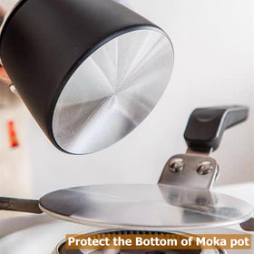 Gocoffun diffuser plate on moka pot for stable heat transfer.