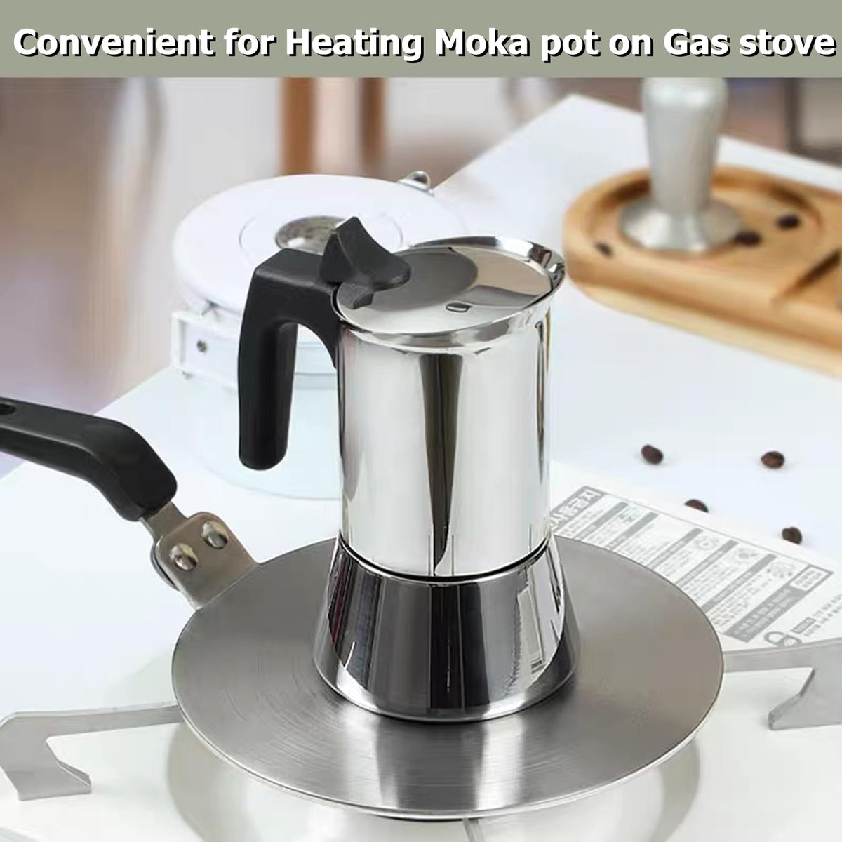 Gocoffun diffuser plate on stove demonstrates induction compatibility and versatility.