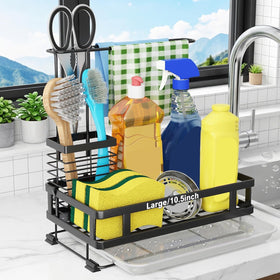 Godboat sink organizer with drip tray keeps sponges and soaps neatly within reach.