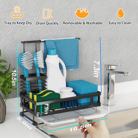 Godboat sponge holder and dish soap dispenser organize counter space and tools.