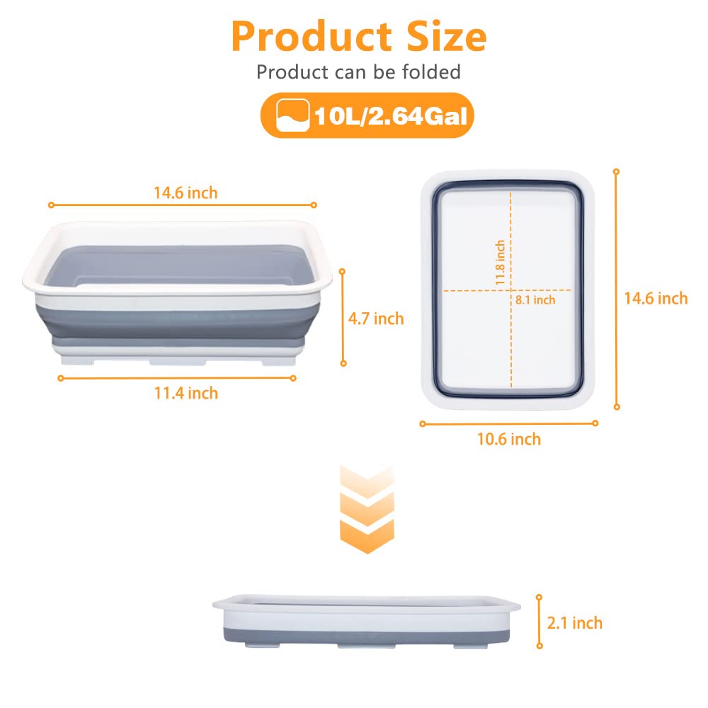 Goderewild collapsible dish pan expanded dimensions highlight 14.5 in by 10.5 in.