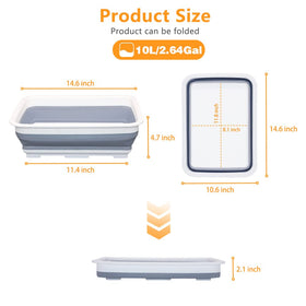 Goderewild collapsible dish pan expanded dimensions highlight 14.5 in by 10.5 in.