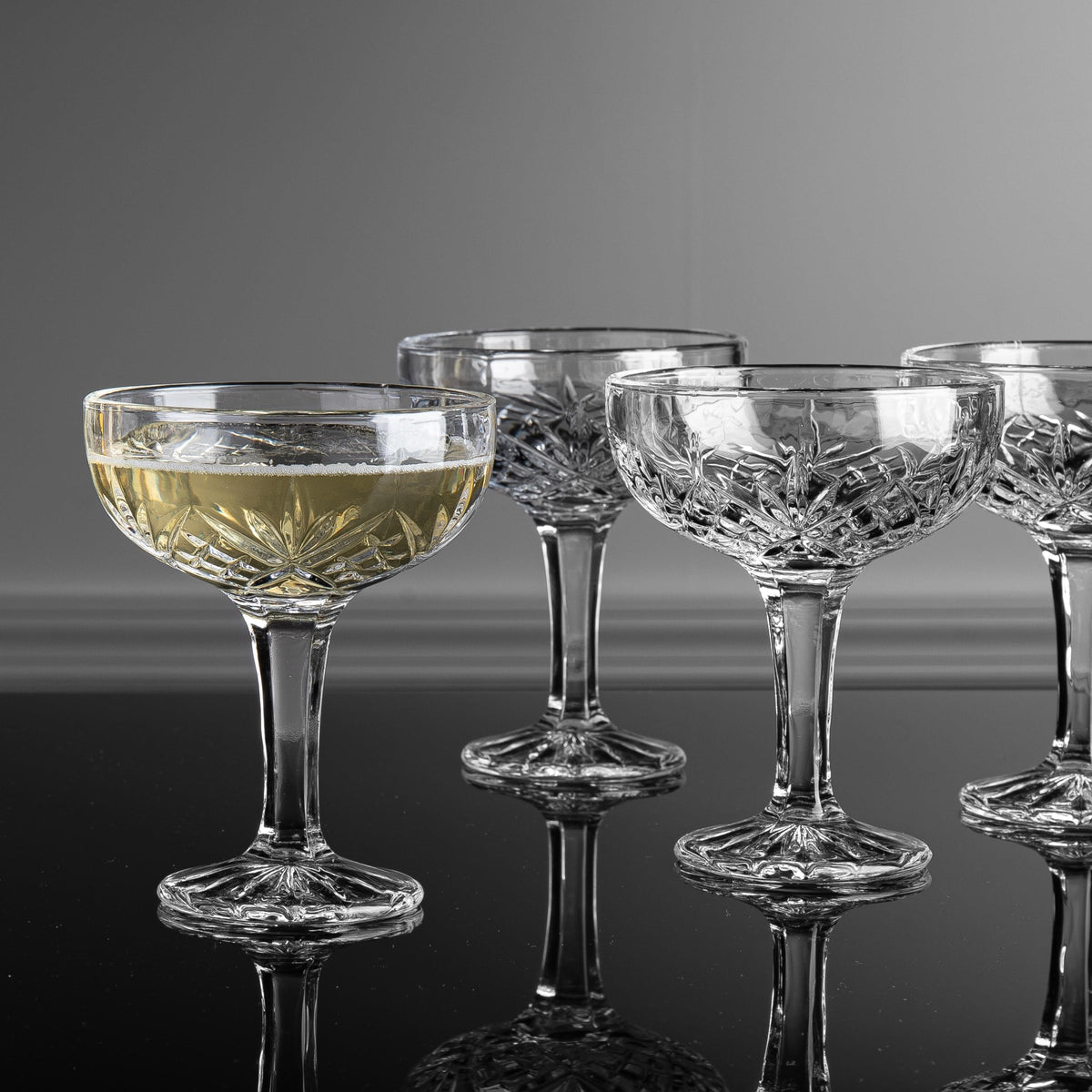 Godinger champagne coupes with refined presentation for special occasions.