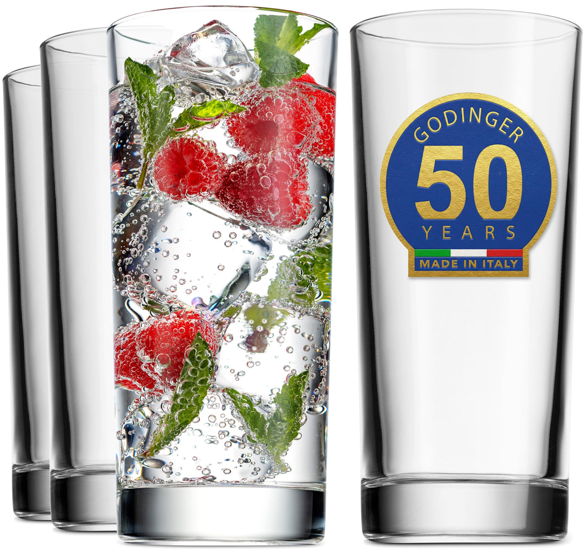 Godinger dishwasher-safe, lead-free highball glasses ready for daily use