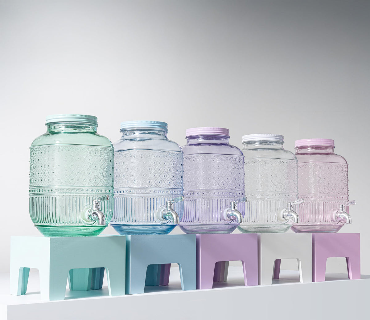 Godinger dispenser wide-mouth pour spigot, convenient refills for lemonade and iced tea.