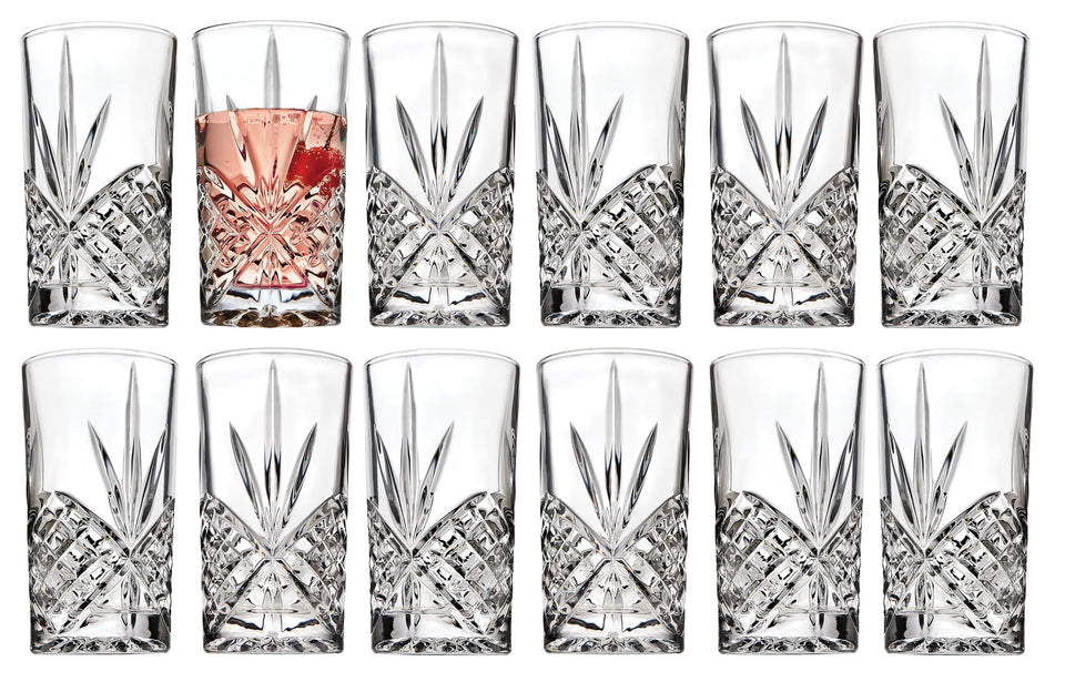 Godinger Dublin Crystal Highball Glasses with starburst etchings that shimmer.