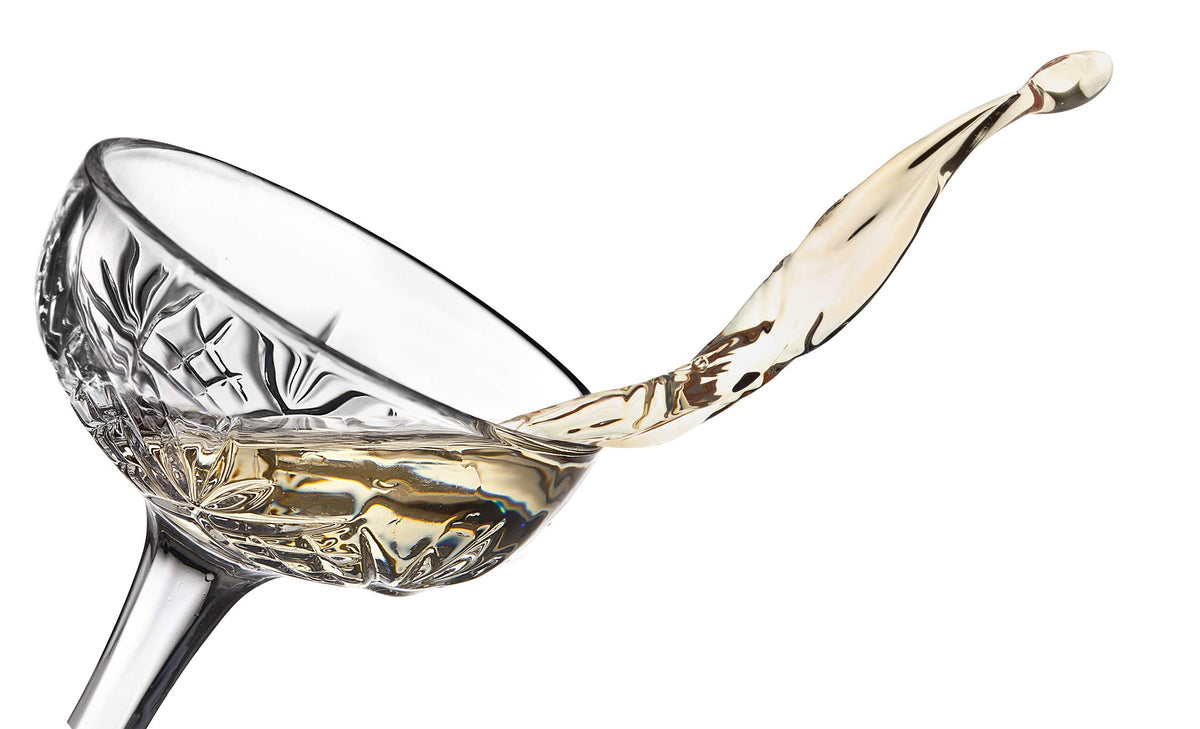 Godinger Dublin Crystal martini glasses elevate cocktails with clarity.