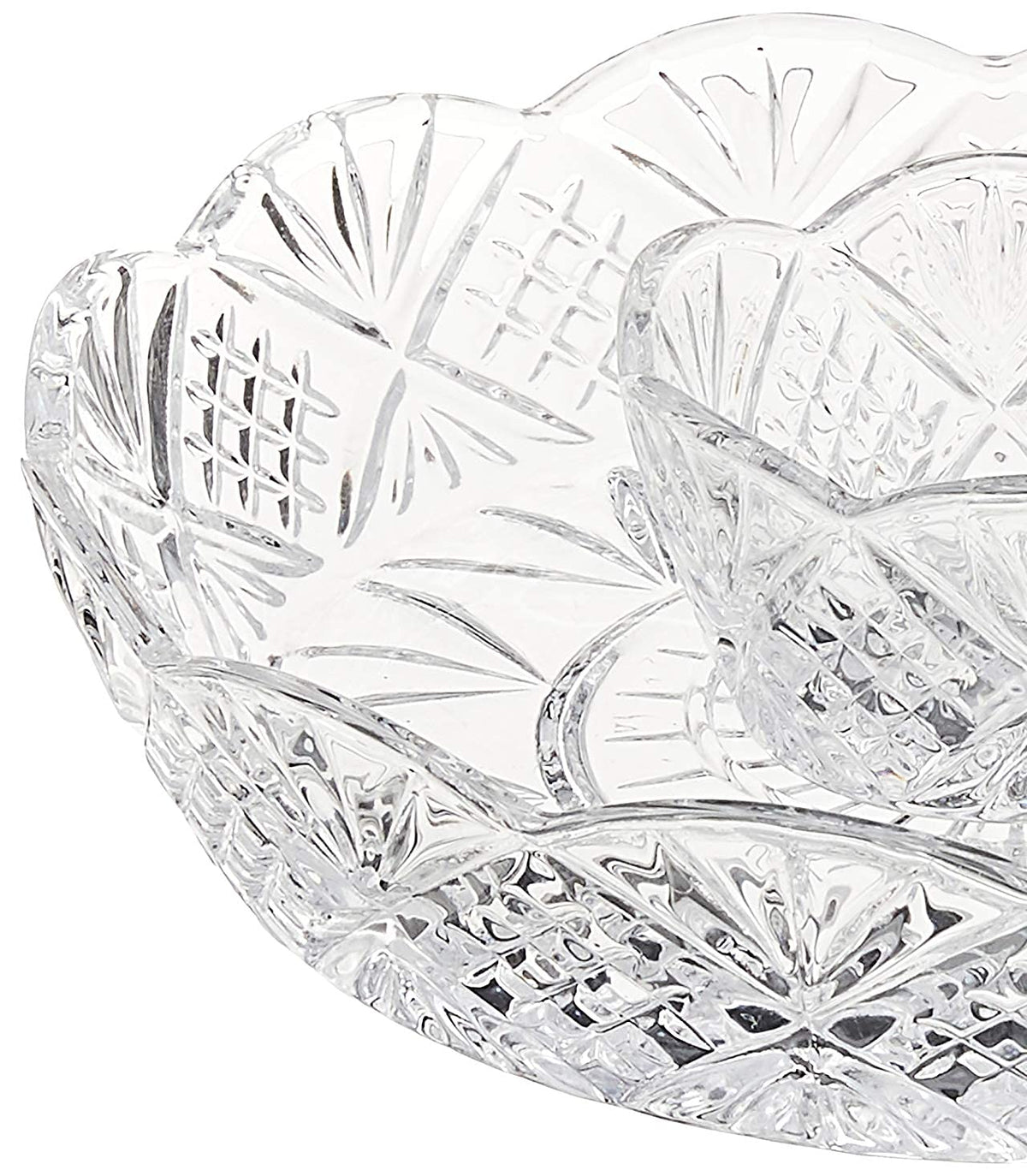 Godinger Dublin crystal serving platter with intricate detailing for nuts and bites
