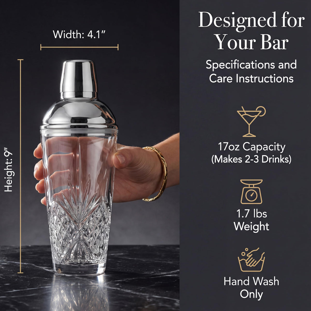 Godinger Dublin crystal shaker close-up highlighting lead-free crystal