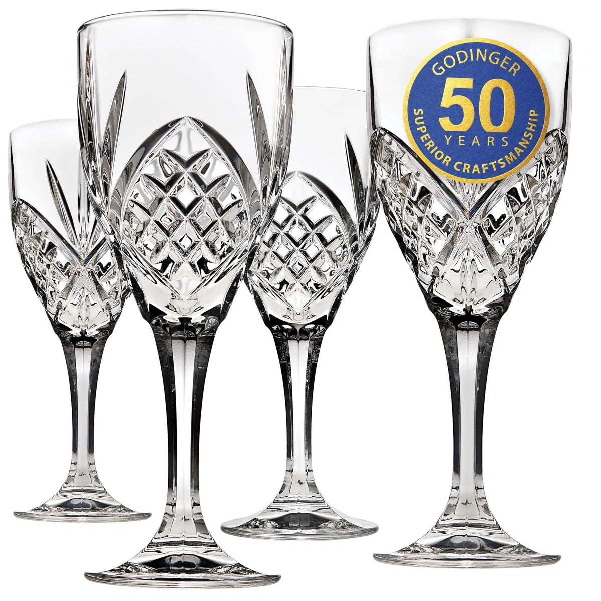Godinger Dublin crystal stemmed wine glass side view ideal for formal dinners