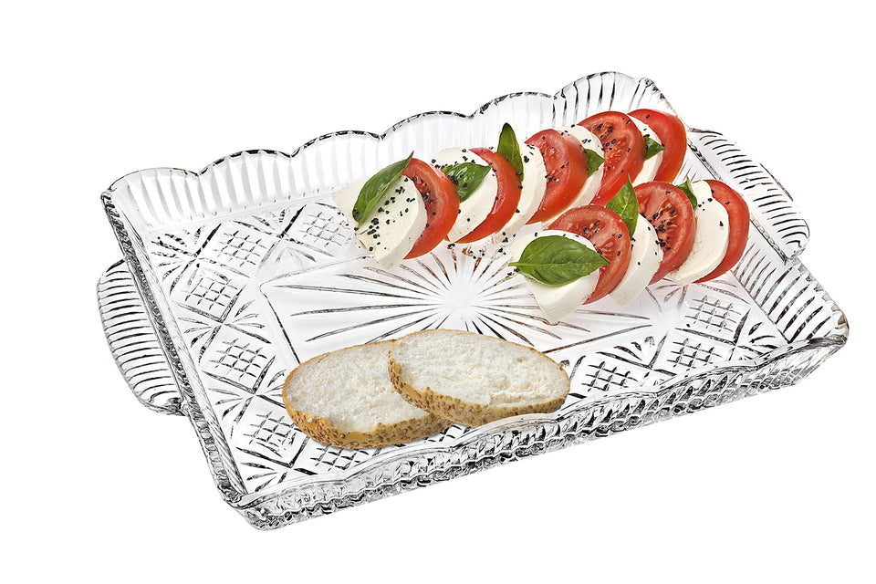 Godinger Dublin serving tray with crystal-cut surface ideal for elegant appetizers.