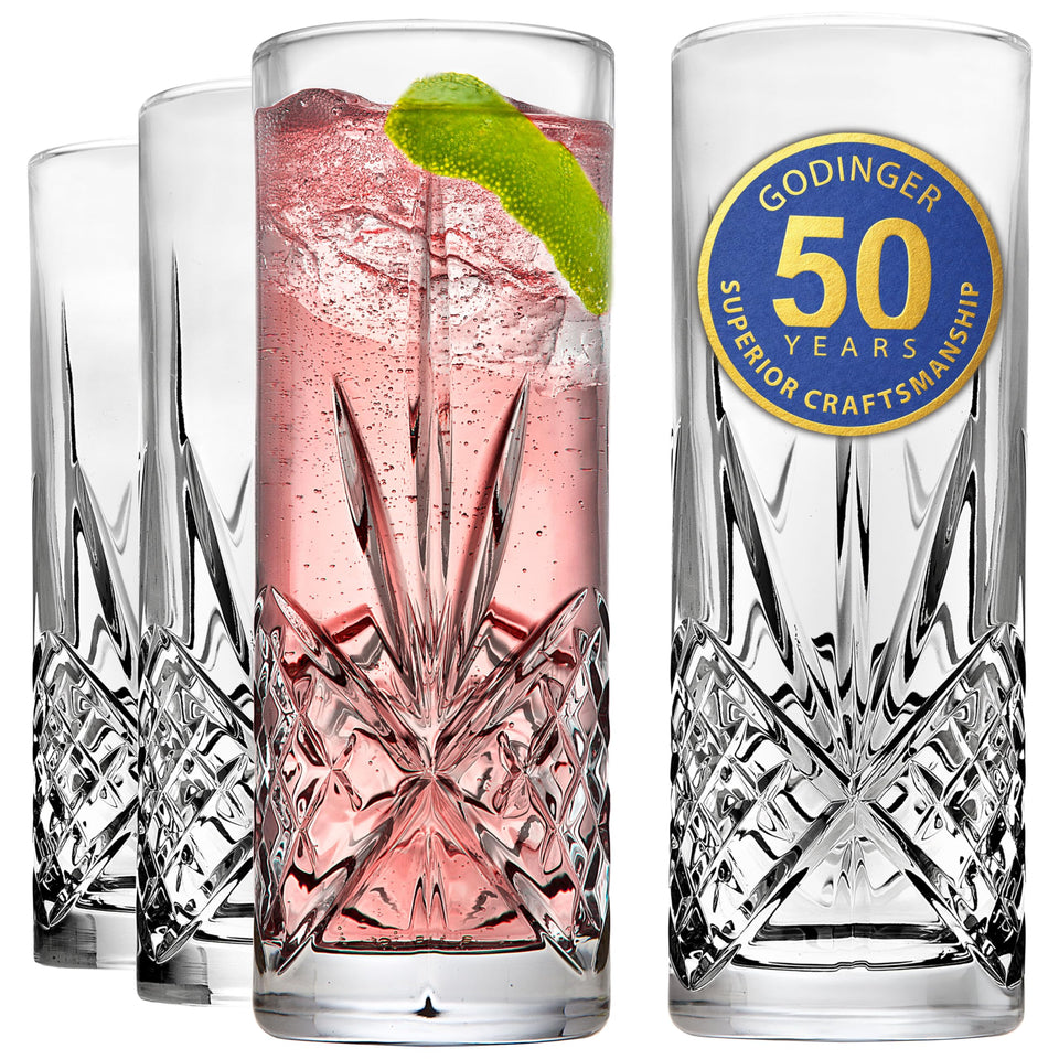 Godinger Dublin tall beverage glass with crystal clarity for everyday drinks.