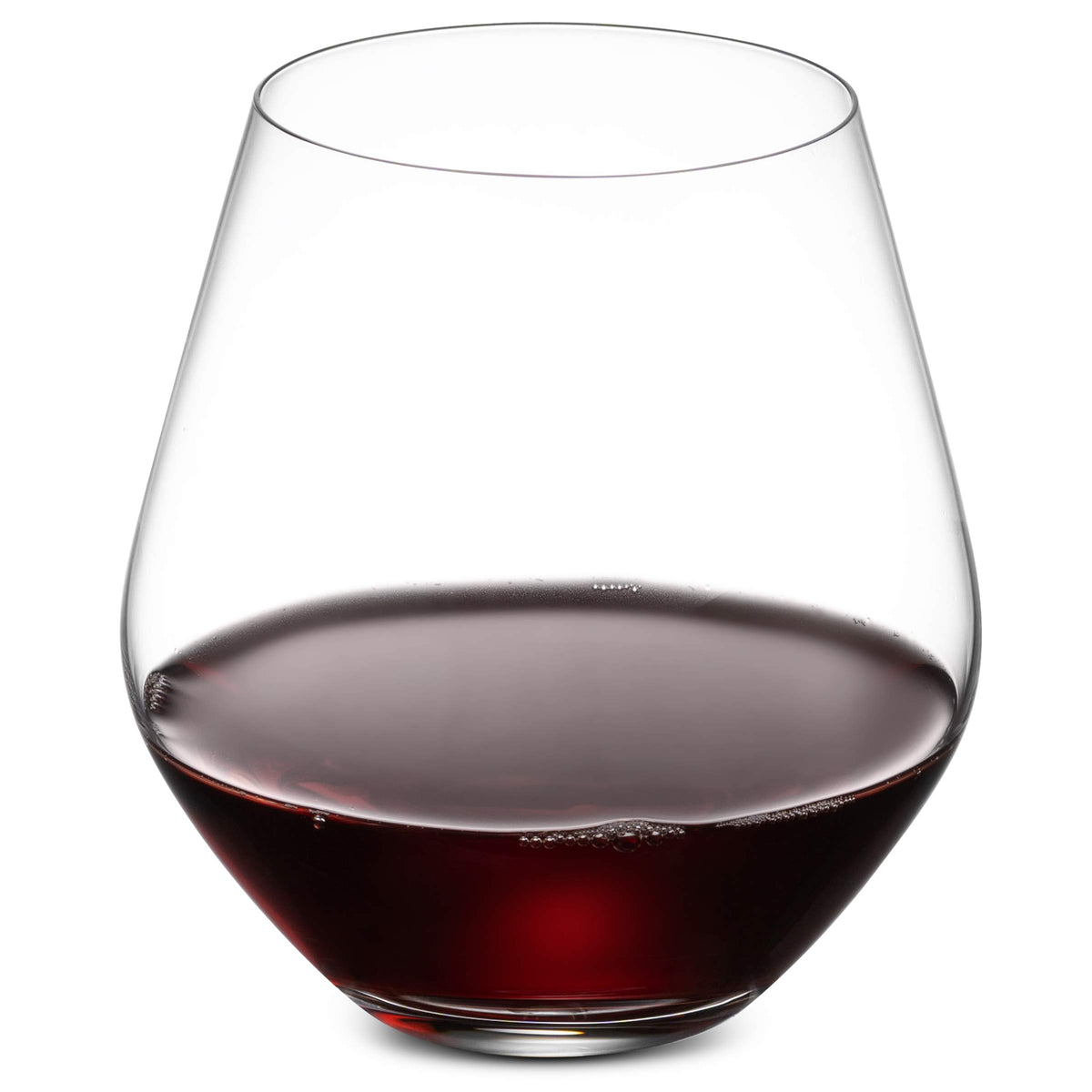 Godinger stemless glasses enable effortless stacking for storage.