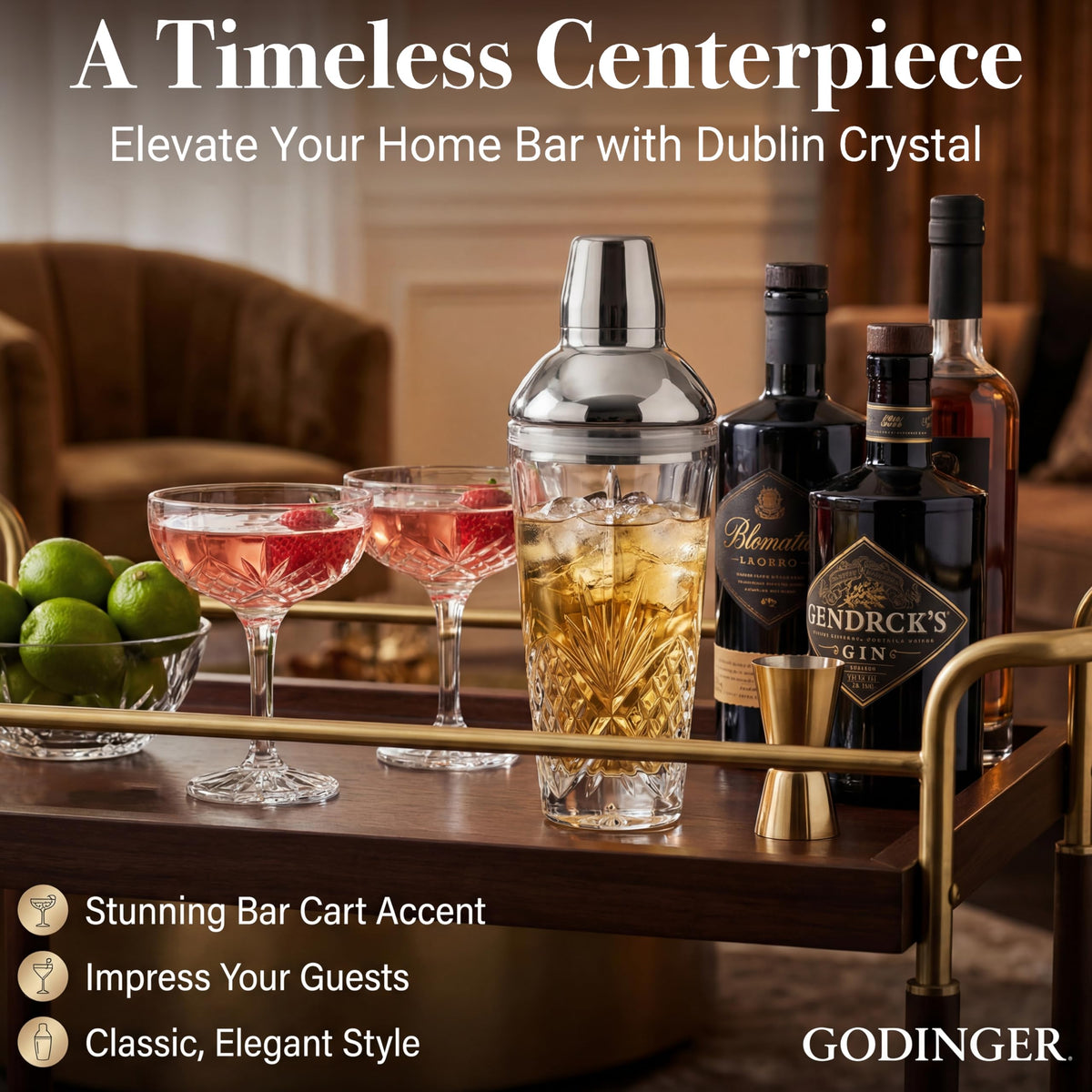 Godinger lead-free crystal shaker 17oz ready for upscale entertaining