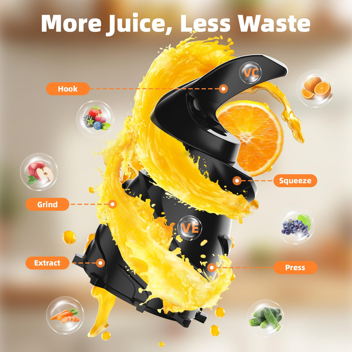 Godspeeds juicer 300W motor delivers efficient juice with high yield