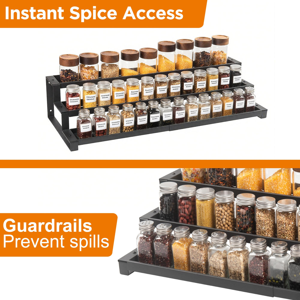 GOENDR spice rack stands free-standing for kitchen, bathroom, pantry, or garage.