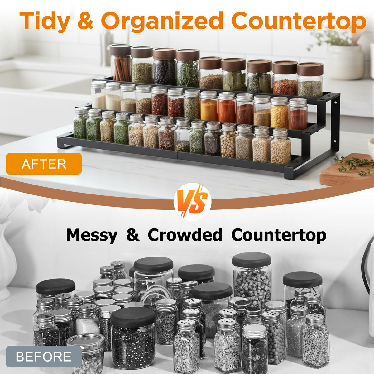 GOENDR spice rack guardrails prevent slipping for safe counter use.