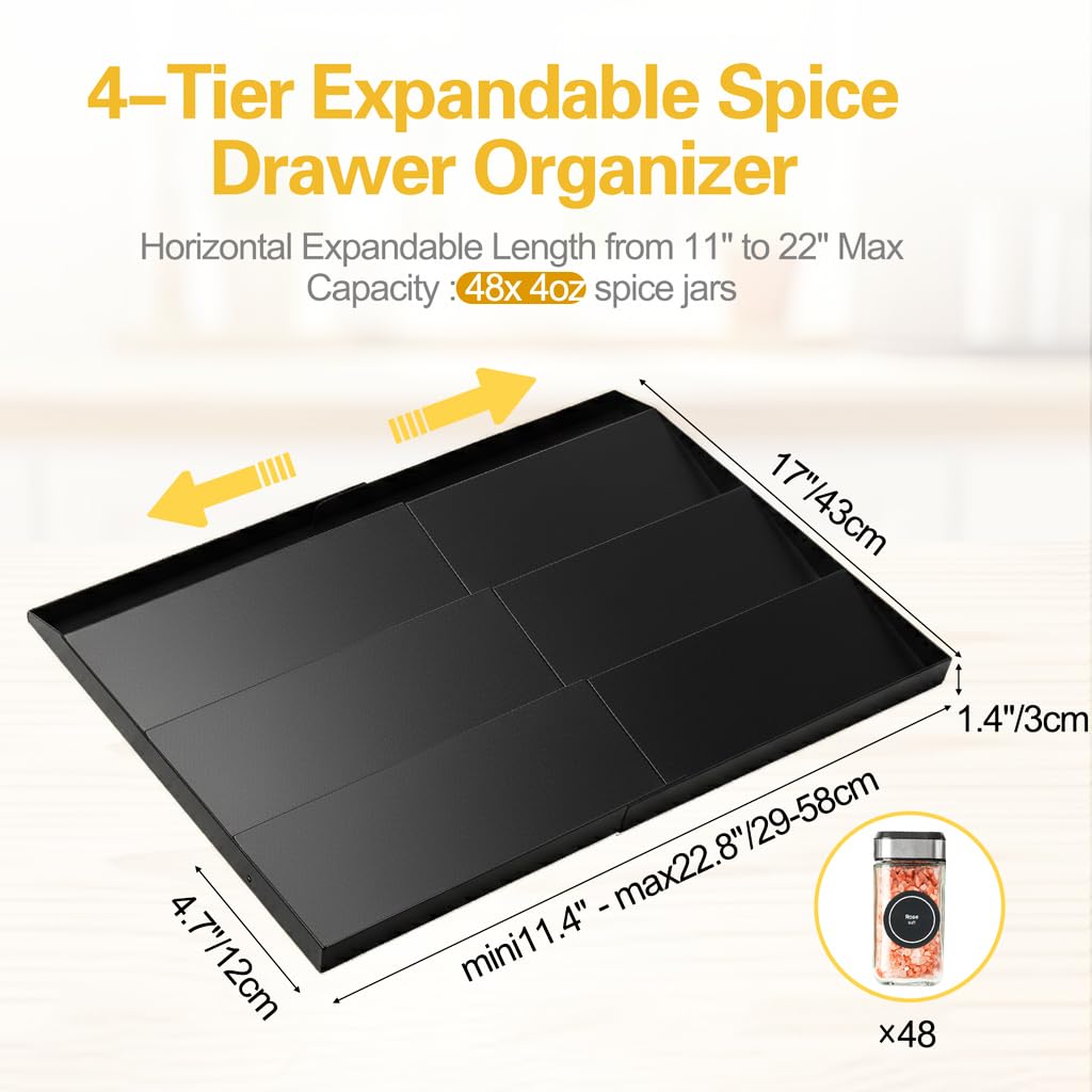 GOENDR metal drawer rack angled tiers, easy-to-see spice jars at a glance.