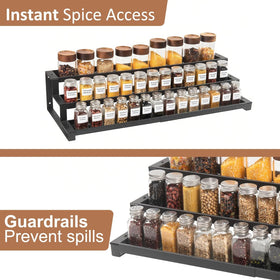 GOENDR Expandable Spice Rack heavy-duty metal resists rust and holds jars securely.