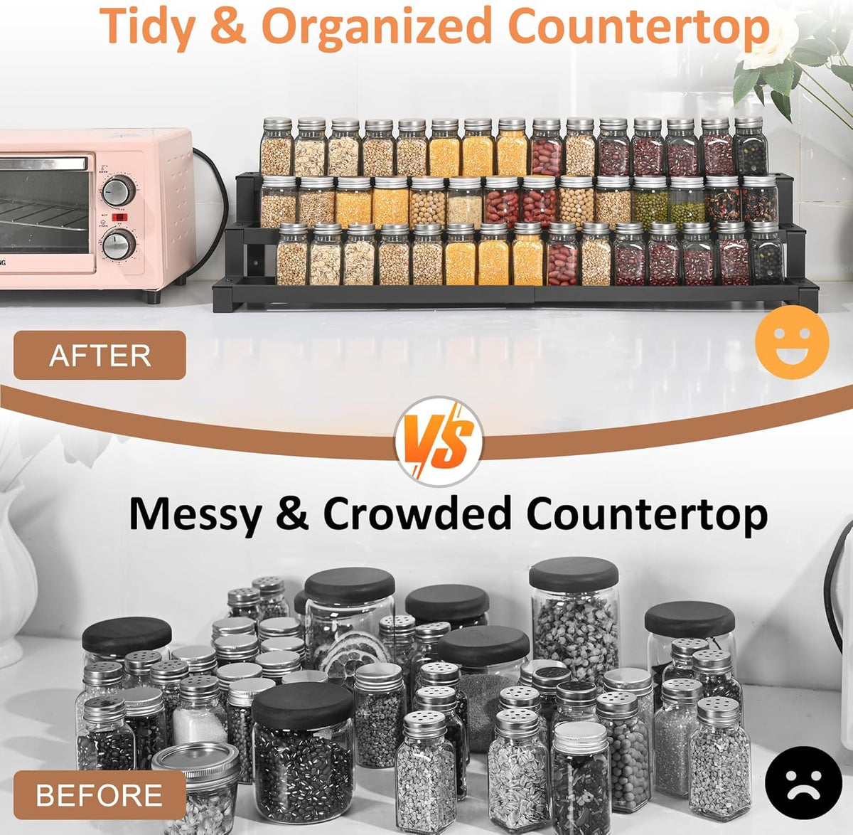 GOENDR Expandable Spice Rack wall-mount capable saves counter space.