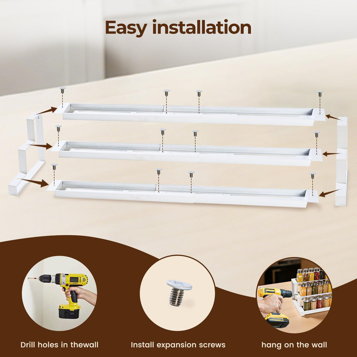 GOENDR wide deep shelves hold 6-8 oz jars securely.