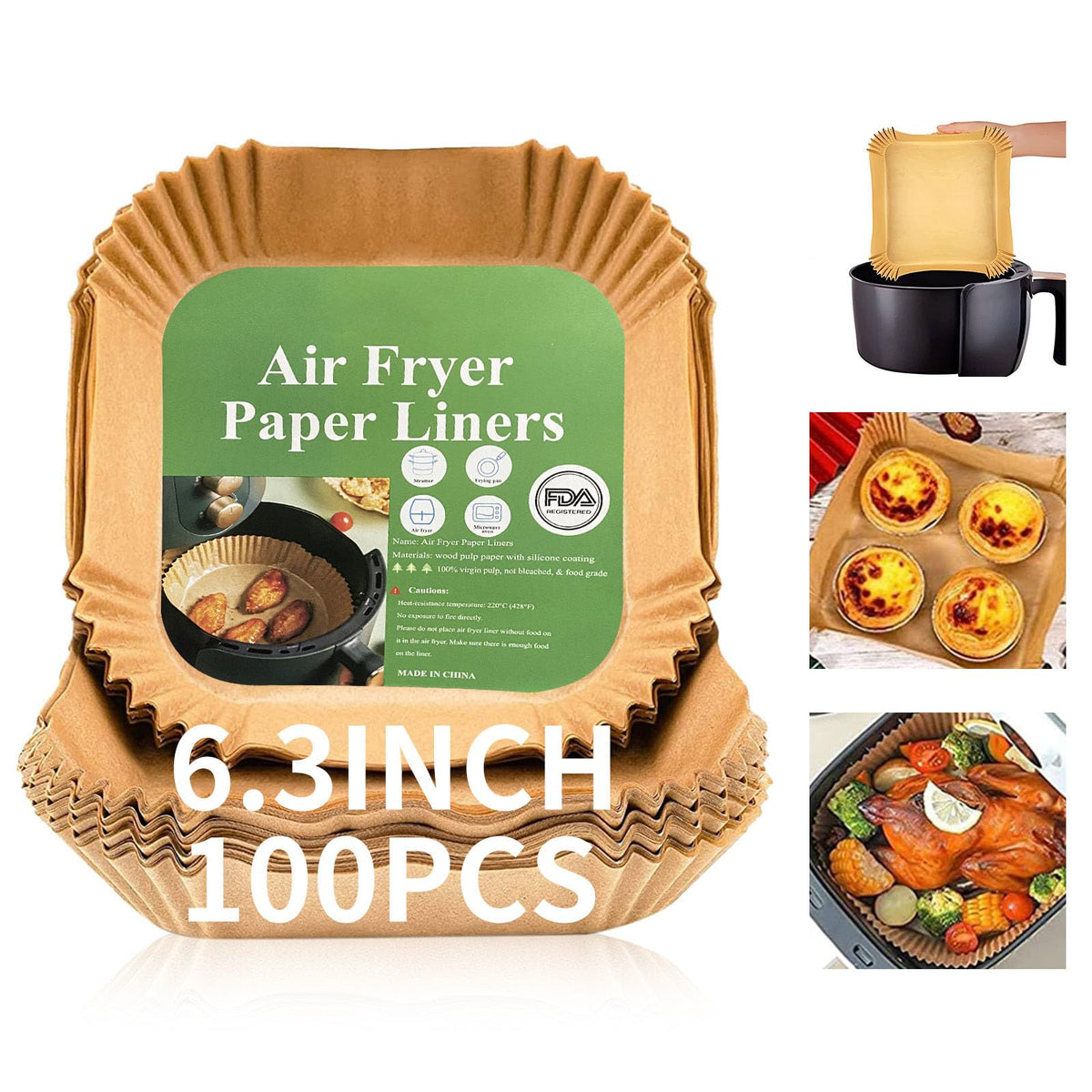 GOFFUGT air fryer liners 100pcs in square format for quick cleanup