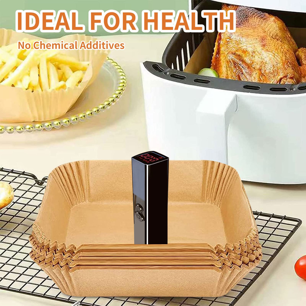 GOFFUGT parchment liners, non-stick and food-grade for even hot-air frying