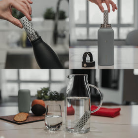 GOFILTR bottle pour action highlights quick mineralization in minutes.