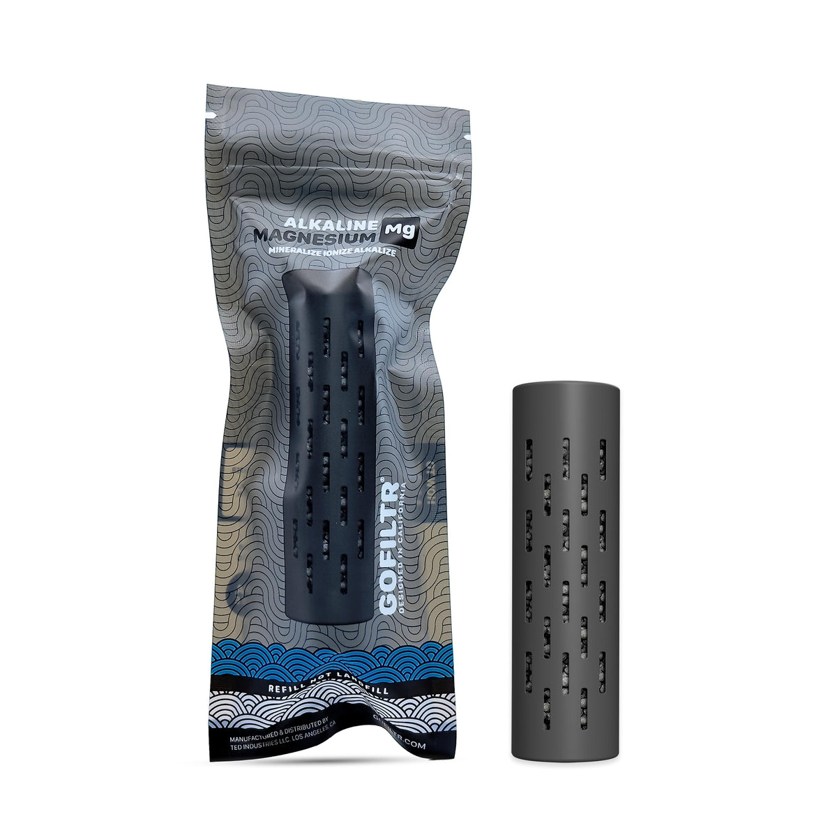 GOFILTR magnesium alkaline infuser in bottle for mineralized hydration on the go