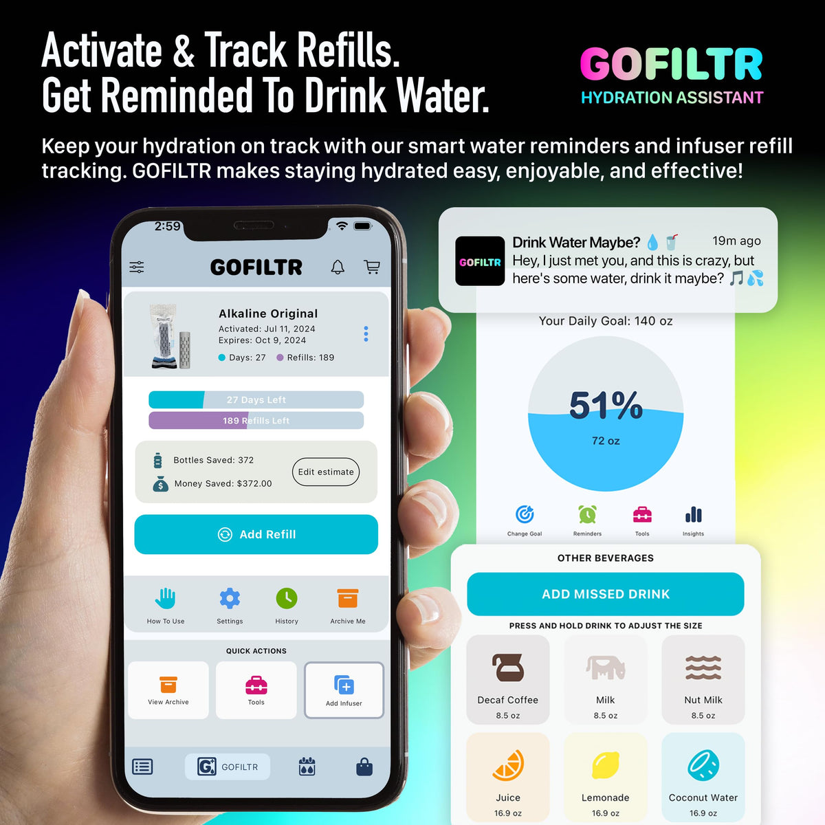GOFILTR mineral electrolyte enrichment delivers refreshing hydration on the go