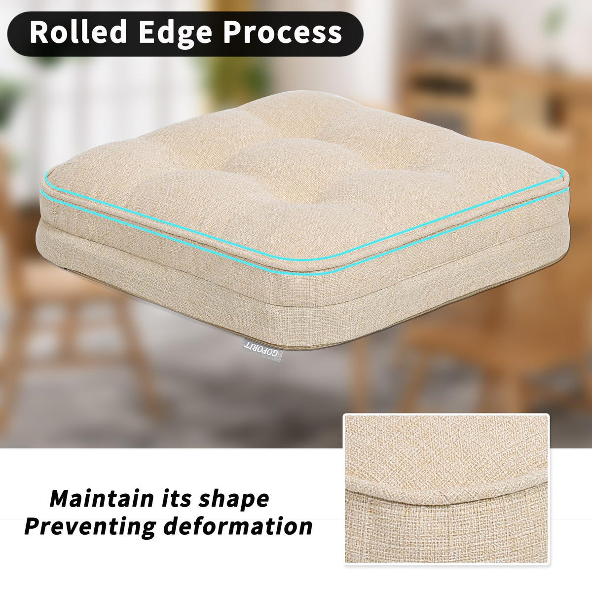 GOFORIT chair cushions 3.5-inch thickness supports comfortable dining or desk tasks.