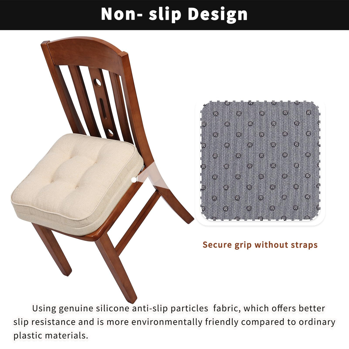 GOFORIT chair cushions non-slip bottom ensures stable seating on smooth surfaces.