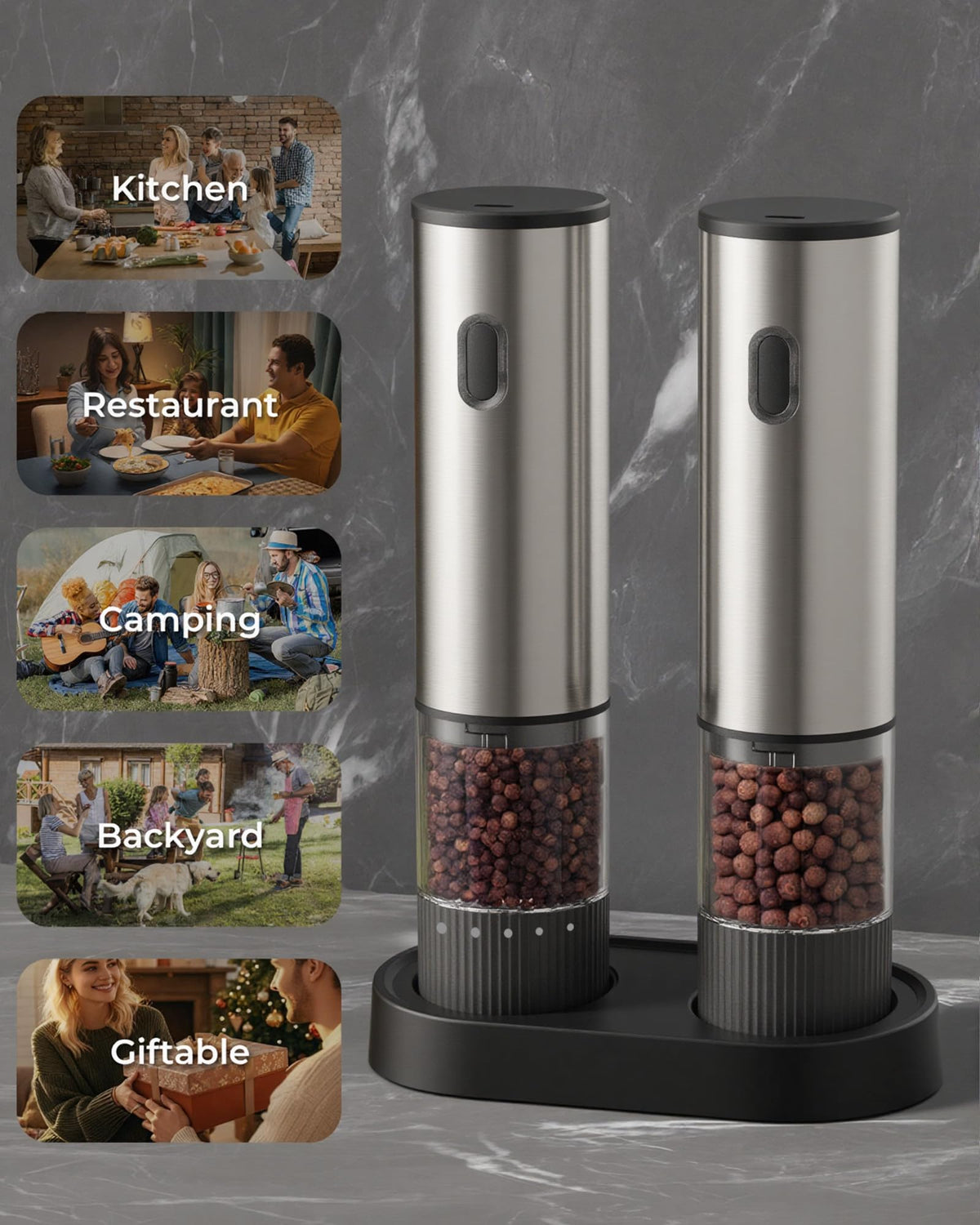 gofuch bottom-rotation design keeps hands clean while seasoning.