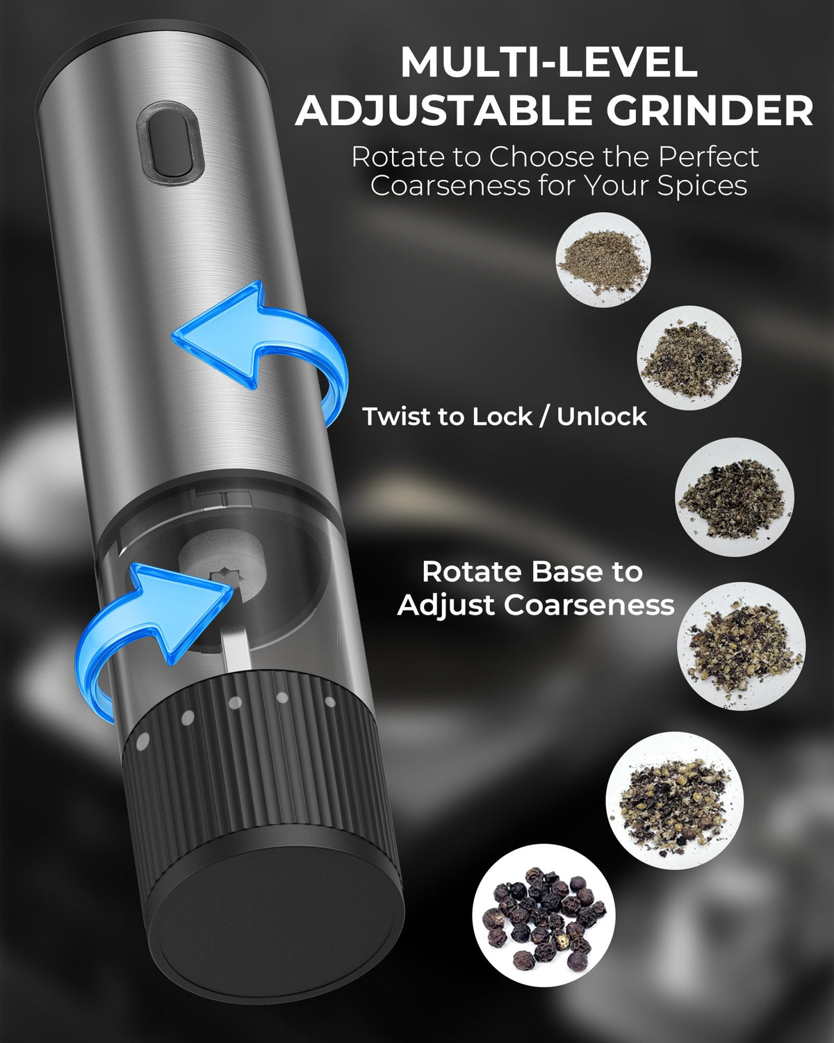 gofuch five coarse settings tailor texture for various dishes.