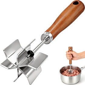Gogeffor meat chopper with stainless steel 6-blade curved design for efficient chopping.
