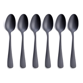 GoGeiLi matte black dessert spoon close-up with satin finish for everyday use