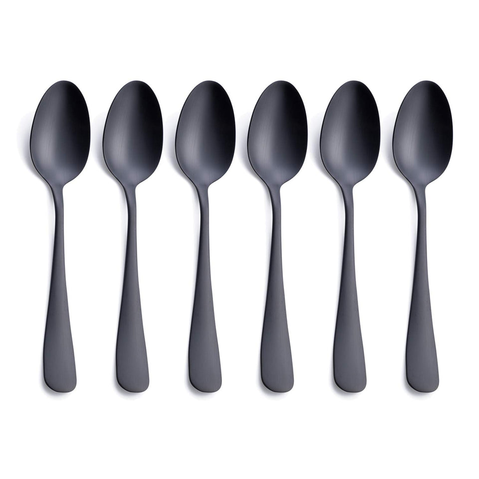 GoGeiLi matte black dessert spoon close-up with satin finish for everyday use