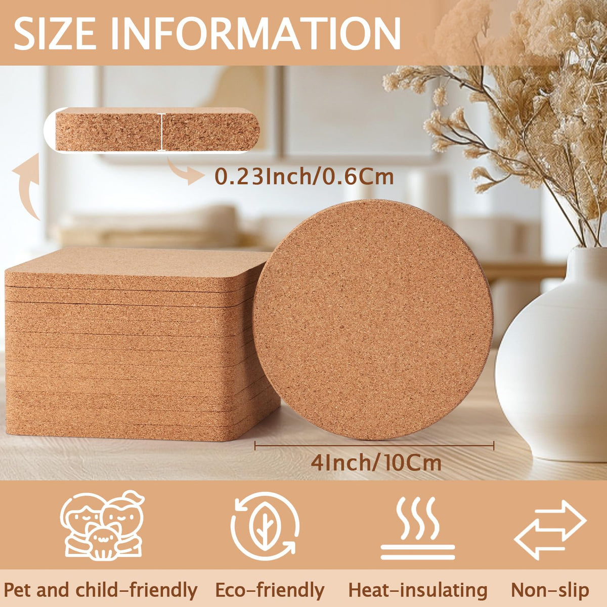 GOH DODD cork coaster bulk pack protects tables during daily use.