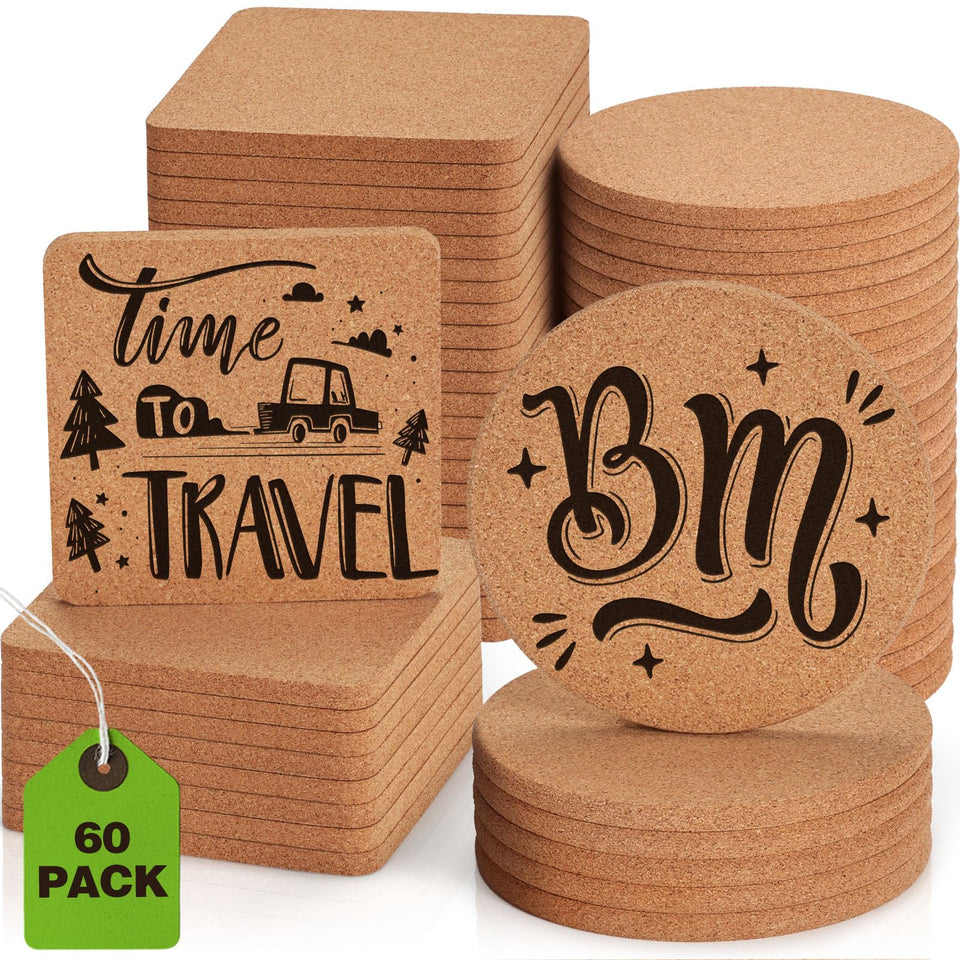 GOH DODD cork coaster set, 4-inch, laser engraving ready for personalized designs.