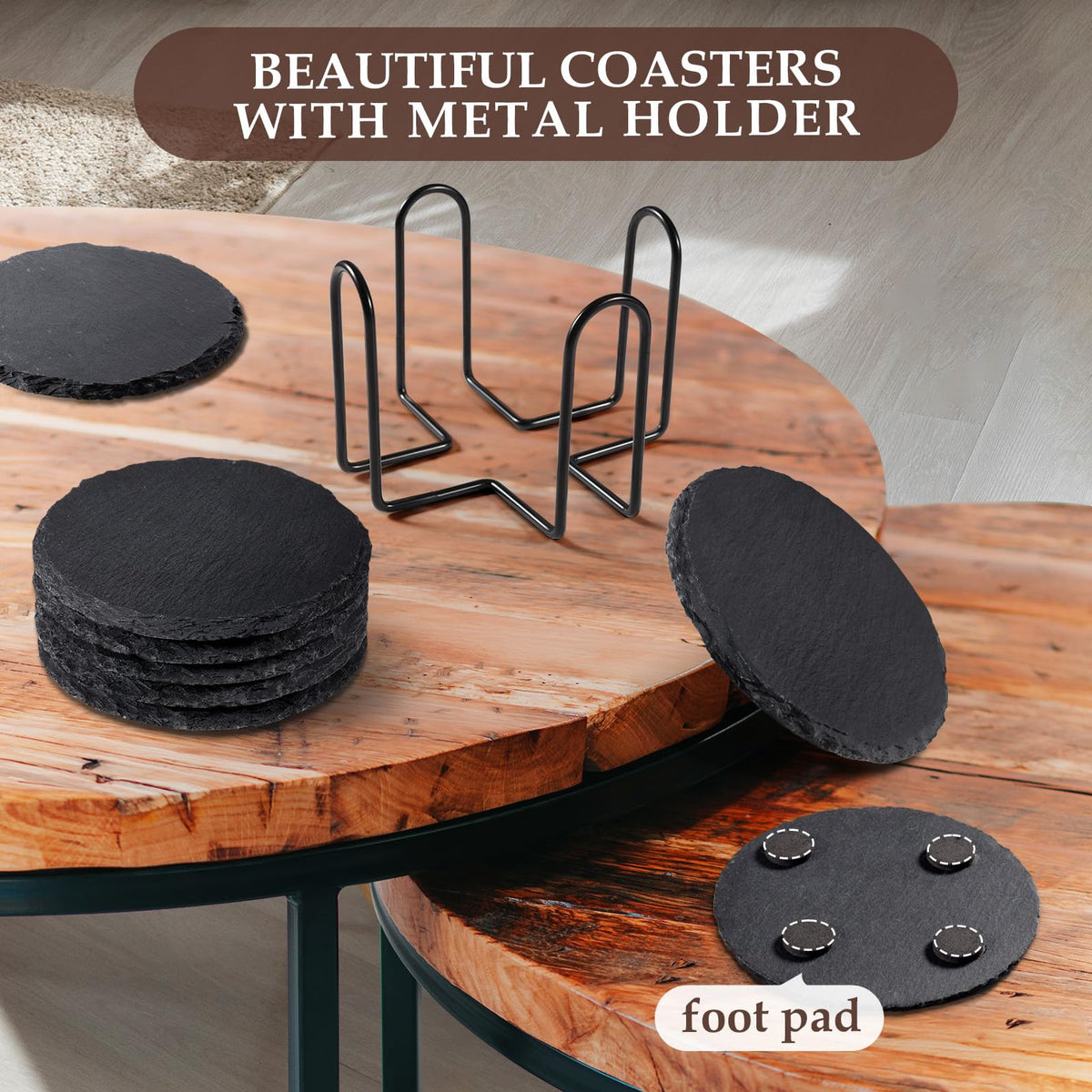 GOH DODD 8-piece slate coaster set with natural patterns for unique tabletops.