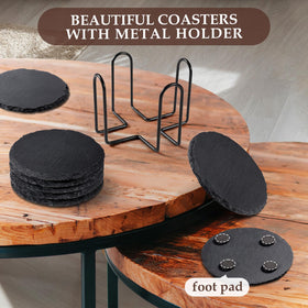 GOH DODD 8-piece slate coaster set with natural patterns for unique tabletops.
