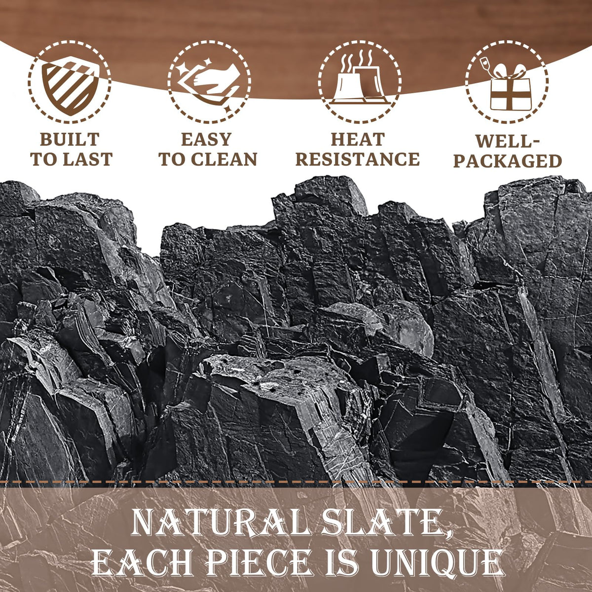 GOH DODD slate coasters anti-slip bottom ensuring stable placement on any surface.