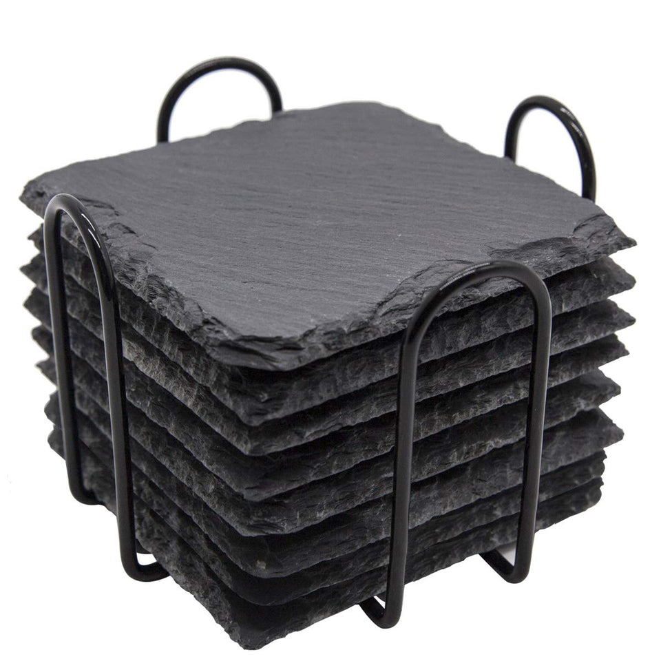 GOH DODD slate coasters with metal holder protecting surfaces in style