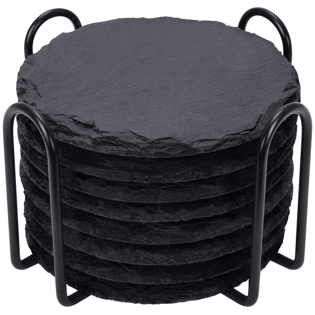 GOH DODD slate drink coasters with metal holder protect surfaces and elevate decor.