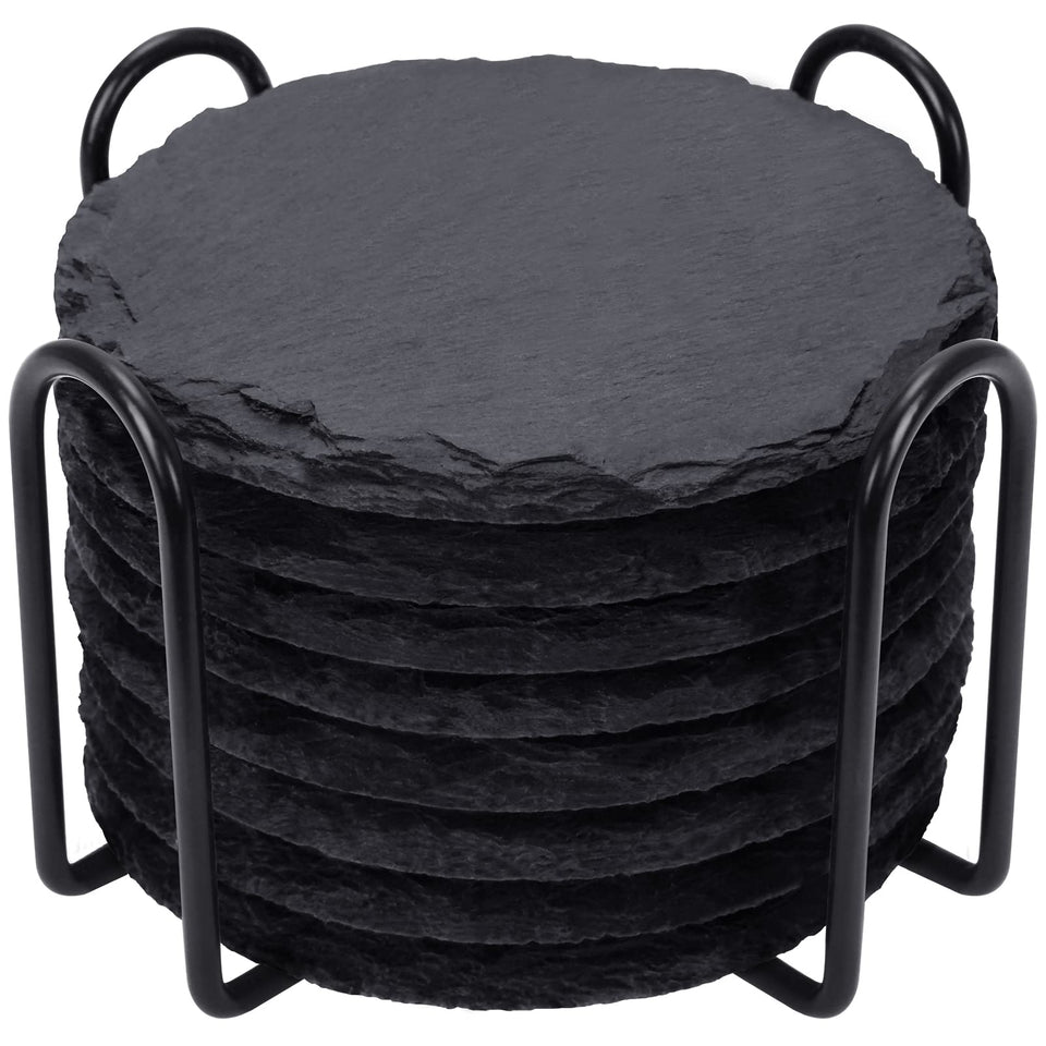GOH DODD slate drink coasters with metal holder protect surfaces and elevate decor.