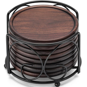 GOH DODD wood coasters with holder showing an organized 8-pack protection.