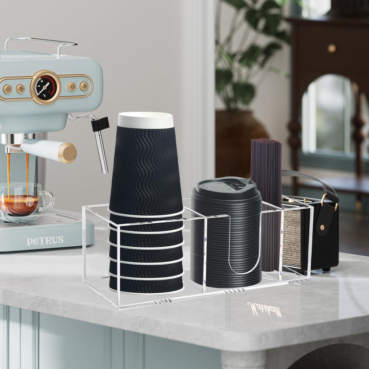 Goindy clear dispenser showcases cups while keeping them tidy and ready to grab.